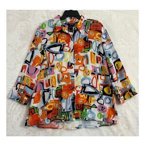 Ali Miles Fun Artsy Eclectic Toggle Button Top L Festival